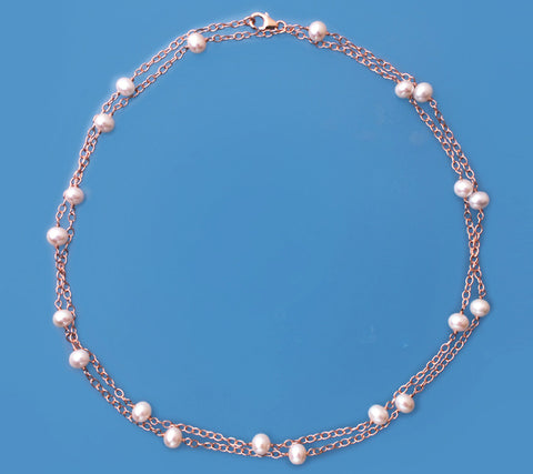 Rose Gold Plated Silver Necklace with 6-6.5mm Potato Shape Freshwater Pearl