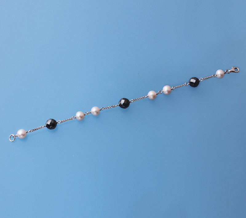 Sterling Silver Bracelet with 6.5-7mm Potato Shape Freshwater Pearl and Hematite - Wing Wo Hing Jewelry Group - Pearl Jewelry Manufacturer
