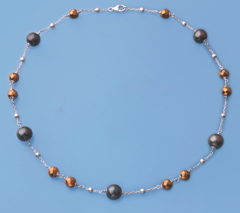 Sterling Silver Bracelet with 6.5-7mm Potato Shape Freshwater Pearl and Hematite - Wing Wo Hing Jewelry Group - Pearl Jewelry Manufacturer