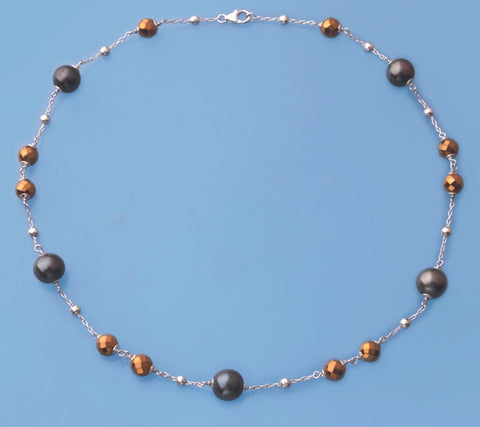 Sterling Silver Bracelet with 6.5-7mm Potato Shape Freshwater Pearl and Hematite