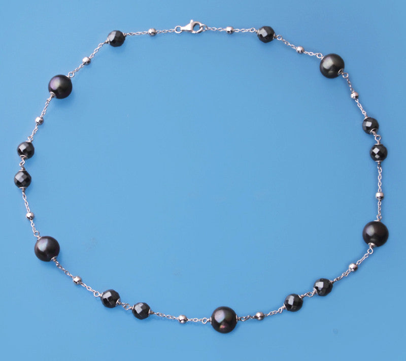 Sterling Silver Necklace with 11-11.5mm Round Shape Freshwater Pearl and Hematite - Wing Wo Hing Jewelry Group - Pearl Jewelry Manufacturer