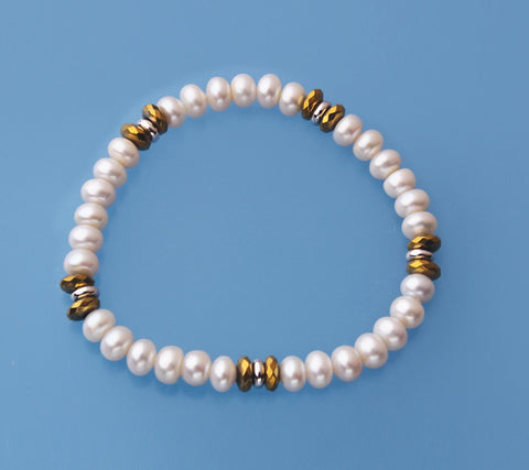 6-6.5mm Centre-Drilled Freshwater Pearl Bracelet with Hematite