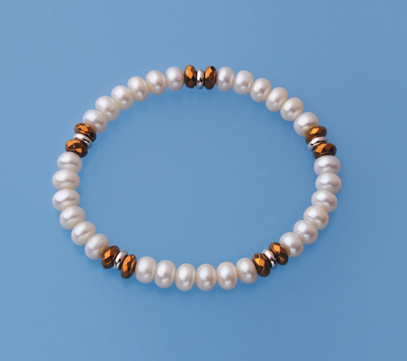 6-6.5mm Centre-Drilled Freshwater Pearl Bracelet with Hematite - Wing Wo Hing Jewelry Group - Pearl Jewelry Manufacturer