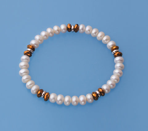 6-6.5mm Centre-Drilled Freshwater Pearl Bracelet with Hematite
