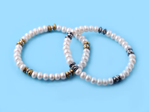 6-6.5mm Centre-Drilled Freshwater Pearl Bracelet with Hematite