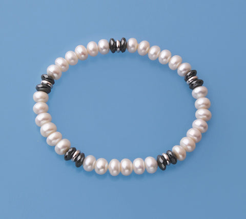 6-6.5mm Centre-Drilled Freshwater Pearl Bracelet with Hematite