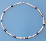 Sterling Silver Necklace with 6-6.5mm Centre-Drilled Freshwater Pearl and Hematite - Wing Wo Hing Jewelry Group - Pearl Jewelry Manufacturer