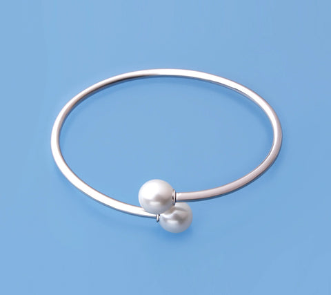Sterling Silver Bangle with 9.5-10mm Oval Shape Freshwater Pearl