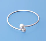 Sterling Silver Bangle with 10.5-11mm Button Shape Freshwater Pearl - Wing Wo Hing Jewelry Group - Pearl Jewelry Manufacturer