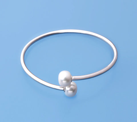Sterling Silver Bangle with 10.5-11mm Button Shape Freshwater Pearl