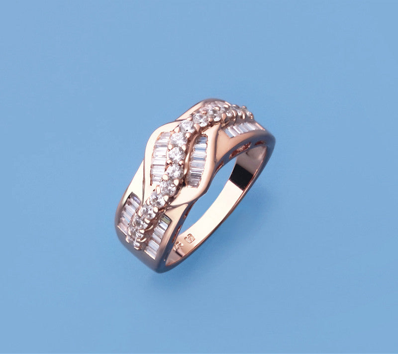 Rose Gold Plated Silver Ring with Cubic Zirconia - Wing Wo Hing Jewelry Group - Pearl Jewelry Manufacturer