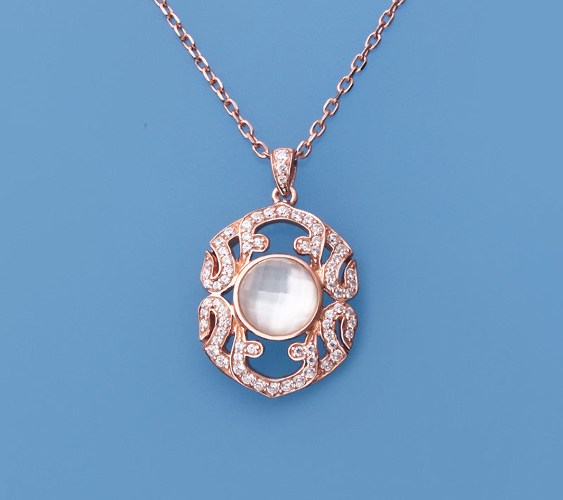 Rose Gold Plated Silver Pendant with Mother of Pearl and Cubic Zirconia - Wing Wo Hing Jewelry Group - Pearl Jewelry Manufacturer