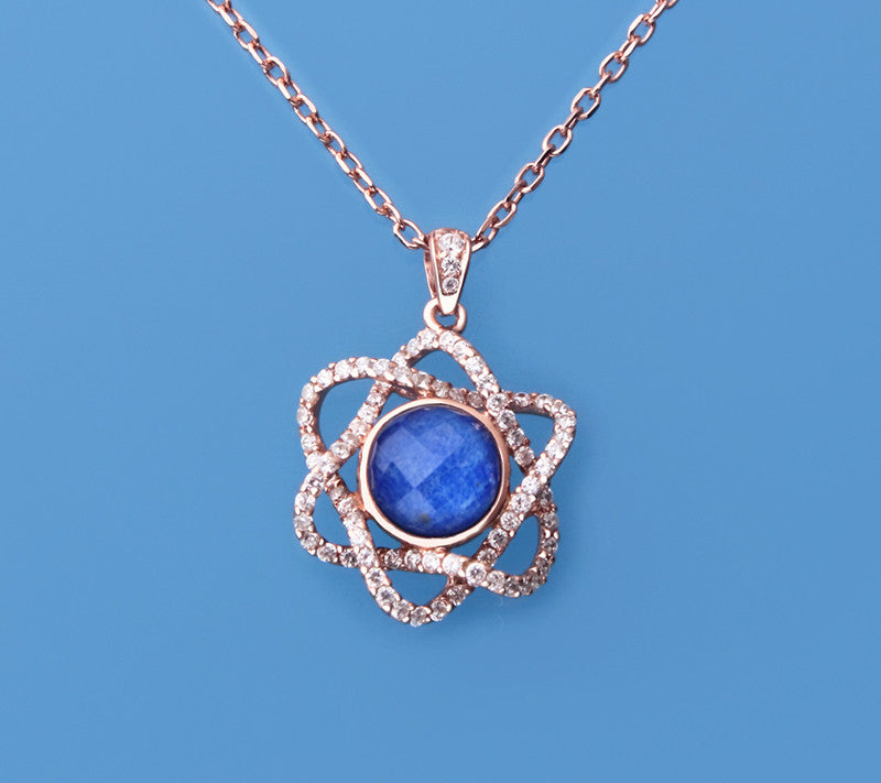 Rose Gold Plated Silver Pendant with Cubic Zirconia and Lapis Lazuli - Wing Wo Hing Jewelry Group - Pearl Jewelry Manufacturer