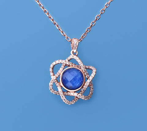 Rose Gold Plated Silver Pendant with Cubic Zirconia and Lapis Lazuli