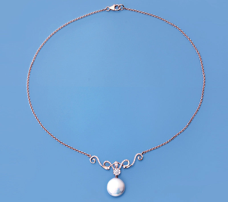 Rose Gold Plated Silver Pendant with 13.5-14mm Coin Shape Freshwater Pearl and Cubic Zirconia - Wing Wo Hing Jewelry Group - Pearl Jewelry Manufacturer