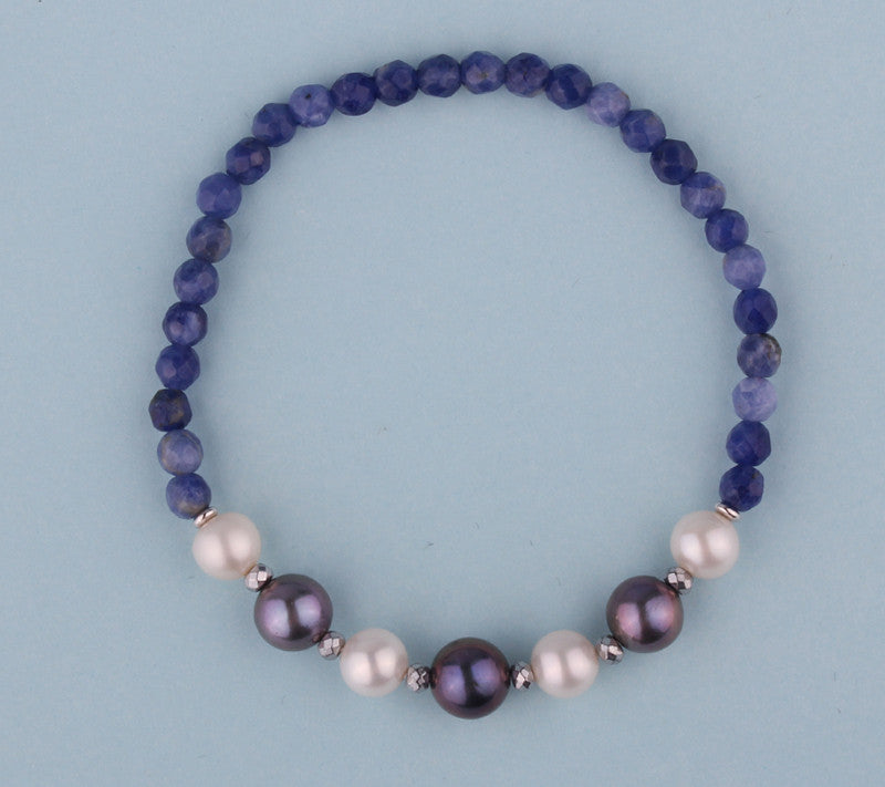 6.5-8mm Potato Shape Freshwater Pearl Bracelet with Hematite and Blue-Vein Stone - Wing Wo Hing Jewelry Group - Pearl Jewelry Manufacturer
