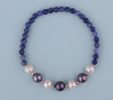 6.5-8mm Potato Shape Freshwater Pearl Bracelet with Hematite and Blue-Vein Stone - Wing Wo Hing Jewelry Group - Pearl Jewelry Manufacturer