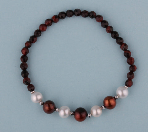 6.5-8mm Potato Shape Freshwater Pearl Bracelet with Hematite and Tiger Eye