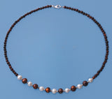 Sterling Silver Neckalce with 6.5-8mm Potato Shape Freshwater Pearl and Tiger Eye - Wing Wo Hing Jewelry Group - Pearl Jewelry Manufacturer