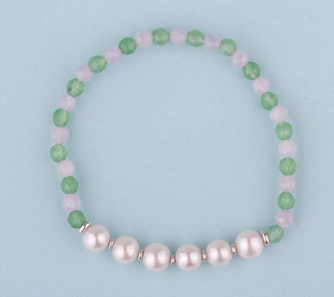 6.5-7mm Potato Shape Freshwater Pearl Bracelet with Amethyst and Aventurine