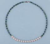 Sterling Silver Necklace with 6.5-7mm Potato Shape Freshwater Pearl, Aventurine and Blue-Vein Stone - Wing Wo Hing Jewelry Group - Pearl Jewelry Manufacturer