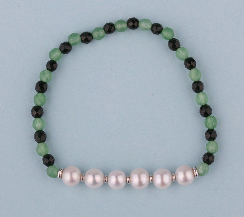6.5-7mm Potato Shape Freshwater Pearl Bracelet with Aventurine and Green Sandstone - Wing Wo Hing Jewelry Group - Pearl Jewelry Manufacturer