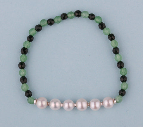 6.5-7mm Potato Shape Freshwater Pearl Bracelet with Aventurine and Green Sandstone