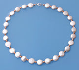 Sterling Silver Necklace with 11-12mm Coin Shape Freshwater Pearl and Rose Gold Plated Silver Ball - Wing Wo Hing Jewelry Group - Pearl Jewelry Manufacturer
