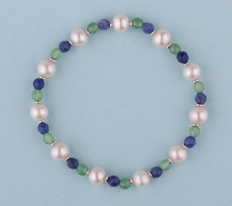 6.5-7mm Potato Shape Freshwater Pearl Bracelet with Aventurine and Blue-Vein Stone - Wing Wo Hing Jewelry Group - Pearl Jewelry Manufacturer