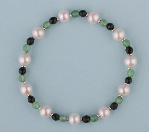 6.5-7mm Potato Shape Freshwater Pearl with Aventurine and Green Sandstone