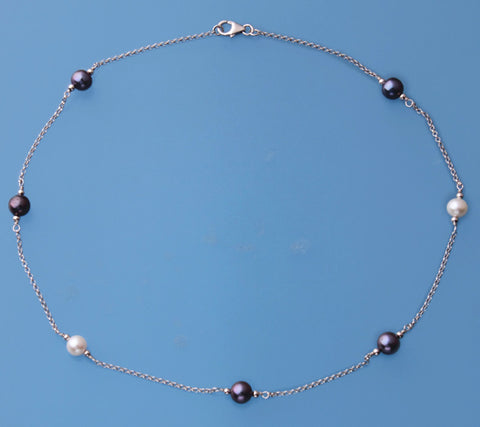 Sterling Silver Necklace with Potato Shape Freshwater Pearl