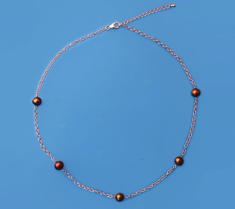 Rose Gold Plated Silver Necklace with 7-8mm Potato Shape Freshwater Pearl