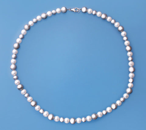 Sterling Silver Necklace with 6.5-7mm Centre-Drilled Freshwater Pearl and Hematite