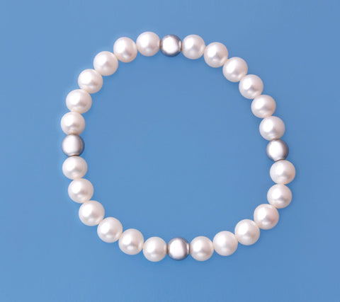6.5-7mm Centre-Drilled Freshwater Pearl Bracelet with Hematite