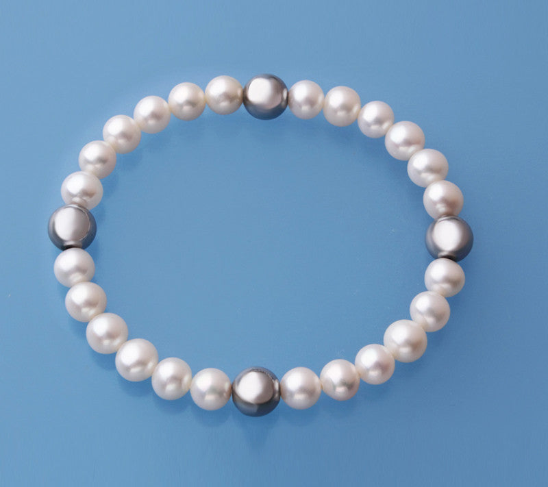 6.5-7mm Centre-Drilled Freshwater Pearl Bracelet with Hematite - Wing Wo Hing Jewelry Group - Pearl Jewelry Manufacturer