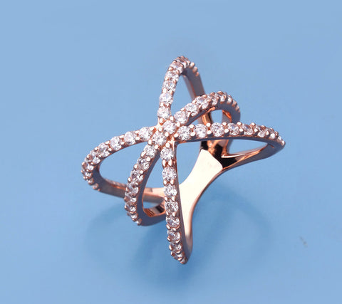 Rose Gold Plated Silver Ring with Cubic ZIrconia