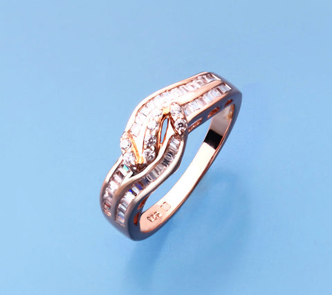 Rose Gold Plated Silver Ring with Cubic Zirconia