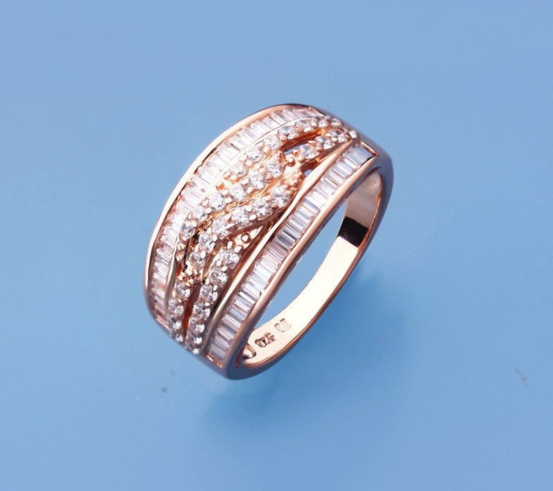 Rose Gold Plated Silver Ring with Cubic Zirconia - Wing Wo Hing Jewelry Group - Pearl Jewelry Manufacturer