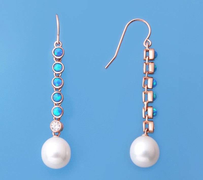 Rose Gold Plated Silver Earrings with Drop Shape Freshwater Pearl and Cubic Zirconia - Wing Wo Hing Jewelry Group - Pearl Jewelry Manufacturer