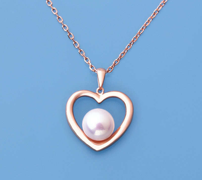 Rose Gold Plated Silver Pendant with 9-9.5mm Button Shape Freshwater Pearl - Wing Wo Hing Jewelry Group - Pearl Jewelry Manufacturer