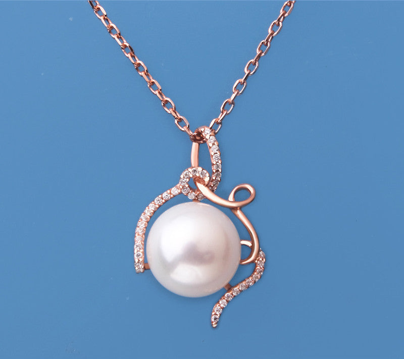 Rose Gold Plated Silver Pendant with 12-12.5mm Button Shape Freshwater Pearl and Cubic Zirconia - Wing Wo Hing Jewelry Group - Pearl Jewelry Manufacturer
