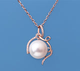 Rose Gold Plated Silver Pendant with 12-12.5mm Button Shape Freshwater Pearl and Cubic Zirconia - Wing Wo Hing Jewelry Group - Pearl Jewelry Manufacturer