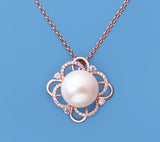 Rose Gold Plated Silver Pendant with 12-12.5mm Button Shape Freshwater Pearl and Cubic Zirconia - Wing Wo Hing Jewelry Group - Pearl Jewelry Manufacturer