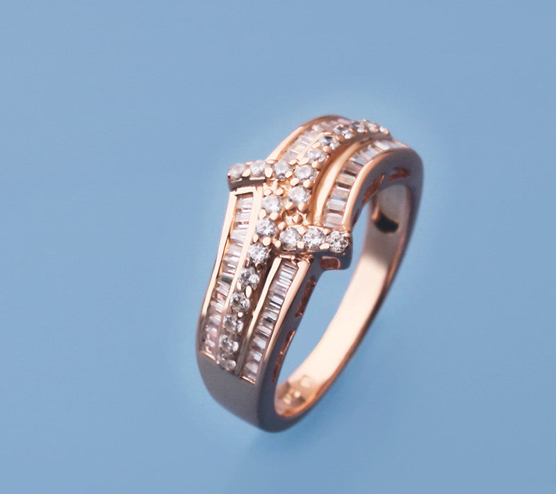 Rose Gold Plated Silver Ring with Cubic Zirconia - Wing Wo Hing Jewelry Group - Pearl Jewelry Manufacturer