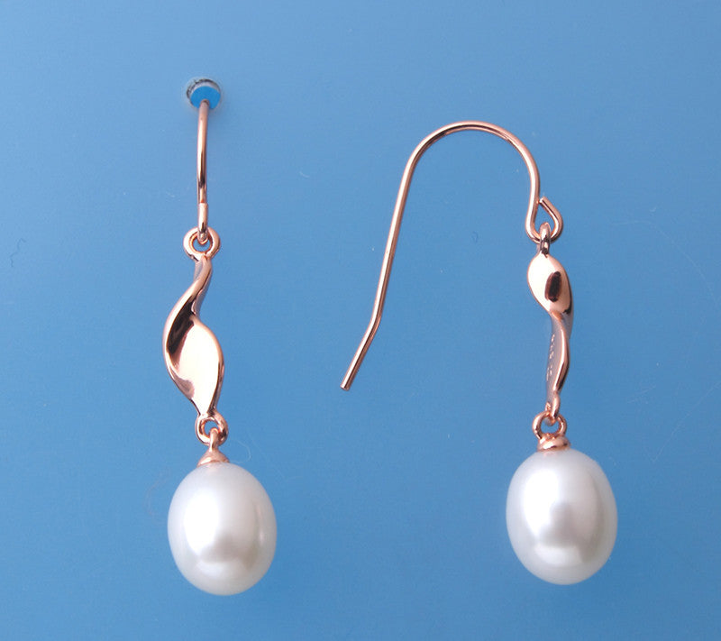 Rose Gold Plated Silver Earrings with 7-7.5mm Drop Shape Freshwater Pearl - Wing Wo Hing Jewelry Group - Pearl Jewelry Manufacturer