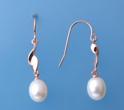 Rose Gold Plated Silver Earrings with 7-7.5mm Drop Shape Freshwater Pearl