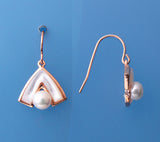 Rose Gold Plated Silver Earrings with 5.5-6mm Button Shape Freshwater Pearl and Mother of Pearl - Wing Wo Hing Jewelry Group - Pearl Jewelry Manufacturer