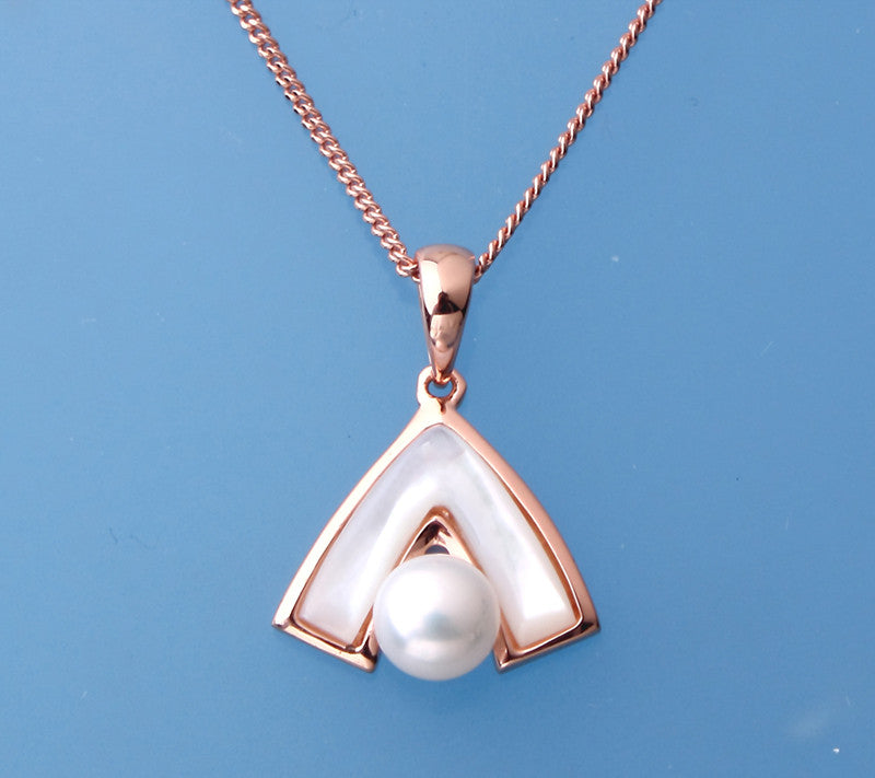 Rose Gold Plated Silver Pendant with 5.5-6mm Button Shape Freshwater Pearl and Mother of Pearl - Wing Wo Hing Jewelry Group - Pearl Jewelry Manufacturer
