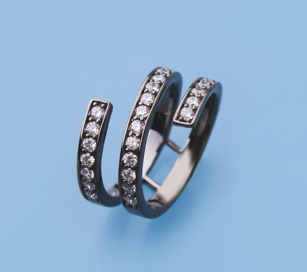 Black Rhodium Plated Silver with Cubic Zirconia Ring - Wing Wo Hing Jewelry Group - Pearl Jewelry Manufacturer - 1