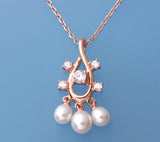 Rose Gold Plated Silver Pendant with Drop Shape Freshwater Pearl and Cubic Zirconia - Wing Wo Hing Jewelry Group - Pearl Jewelry Manufacturer